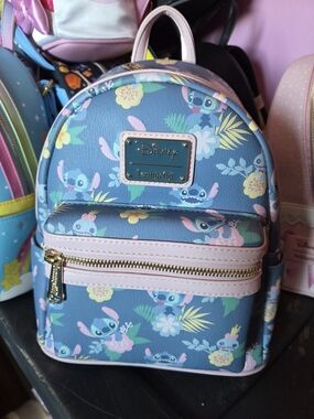 Loungefly Disney Stitch Floral Blue and Pink Mini Backpack